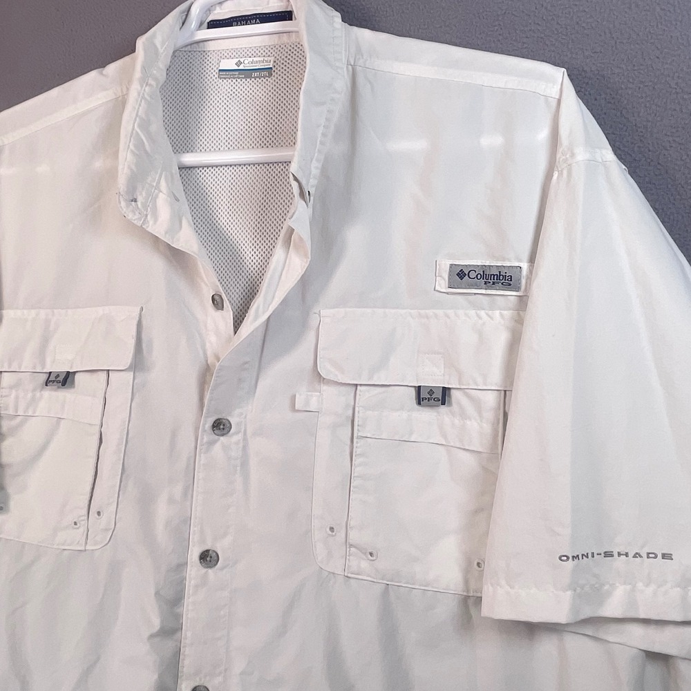 Columbia PFG Bahama II Fishing Shirt Mens 2XT White Short Sleeve FT7047